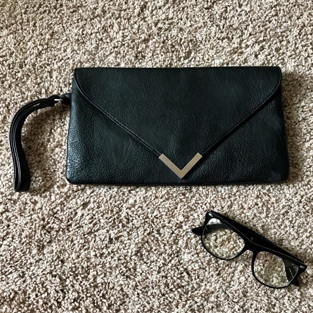 Black Envelope Clutch Wristlet Purse